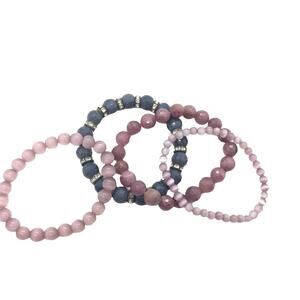 Natural Stone beaded bracelets gray & purple Set of Four Stretch Retro y2k Chic